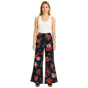 Misguided Navy Floral Semi Sheer Flare BOHO Pants NEW WITH TAGS